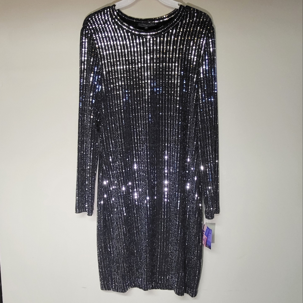 Long-sleeved Black Sliver Sparkle Dress